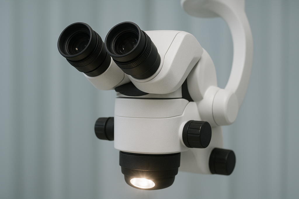 μπορείς να μου φτίαξεις μια ρεαλιστική εικόνα με ενα χειρουργικό μικροσκόπιο υψηλής μεγέθυνσης και φωτισμού